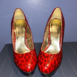 Shoe Dazzle Red Animal Print Heels